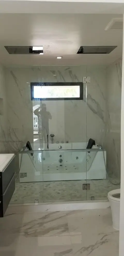 Frameless bathroom door